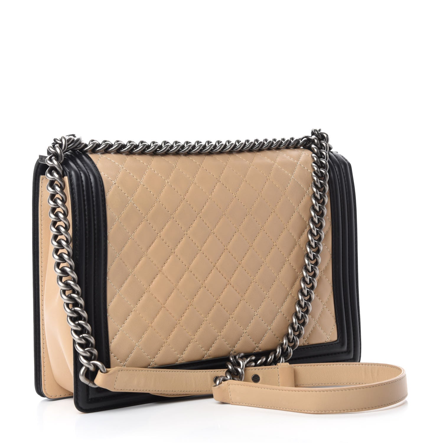 Chanel Lambskin Quilted Large Boy Flap Beige Black 3 of 11