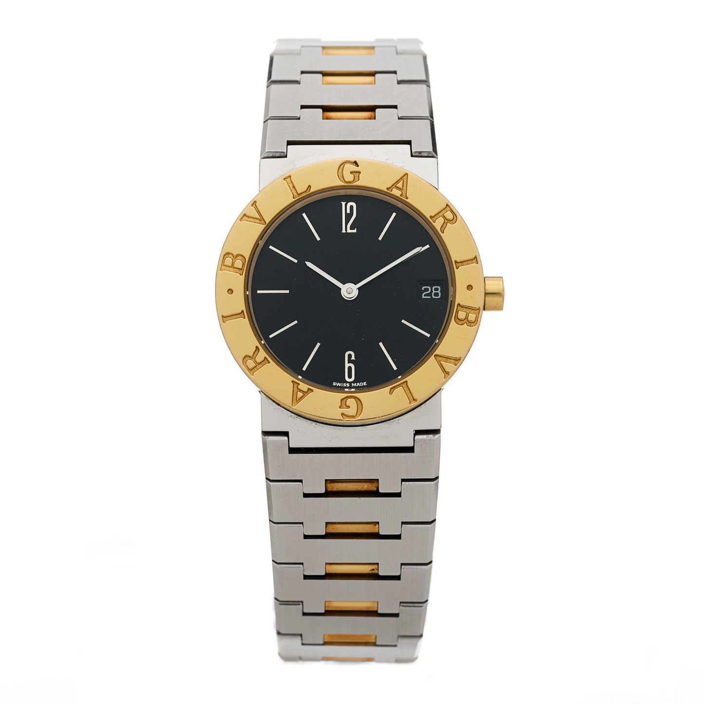 Stainless Steel 18K Yellow Gold 30mm Quartz Watch Black