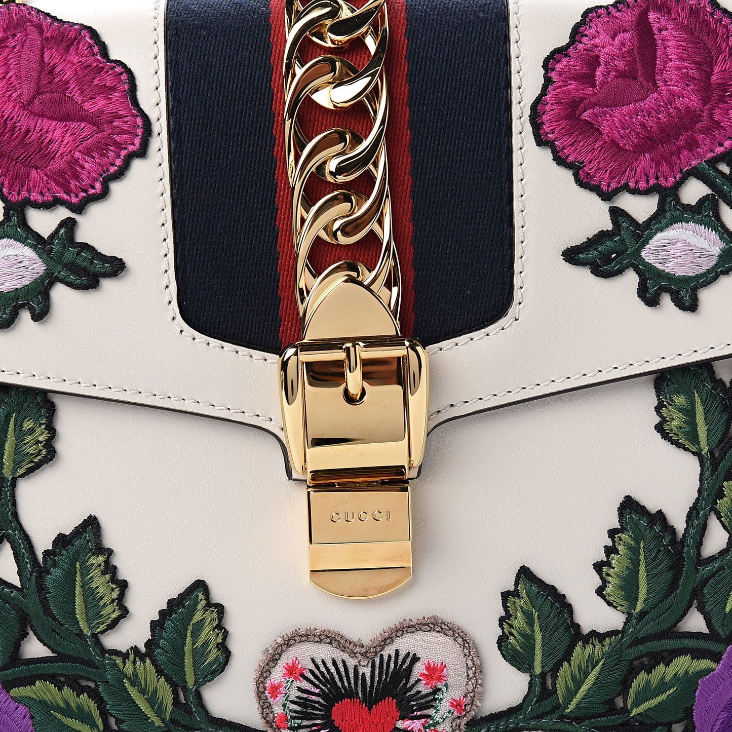 Calfskin Embroidered Medium Sylvie Top Handle Bag White