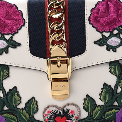Gucci Calfskin Embroidered Medium Sylvie Top Handle Bag White 9 of 9
