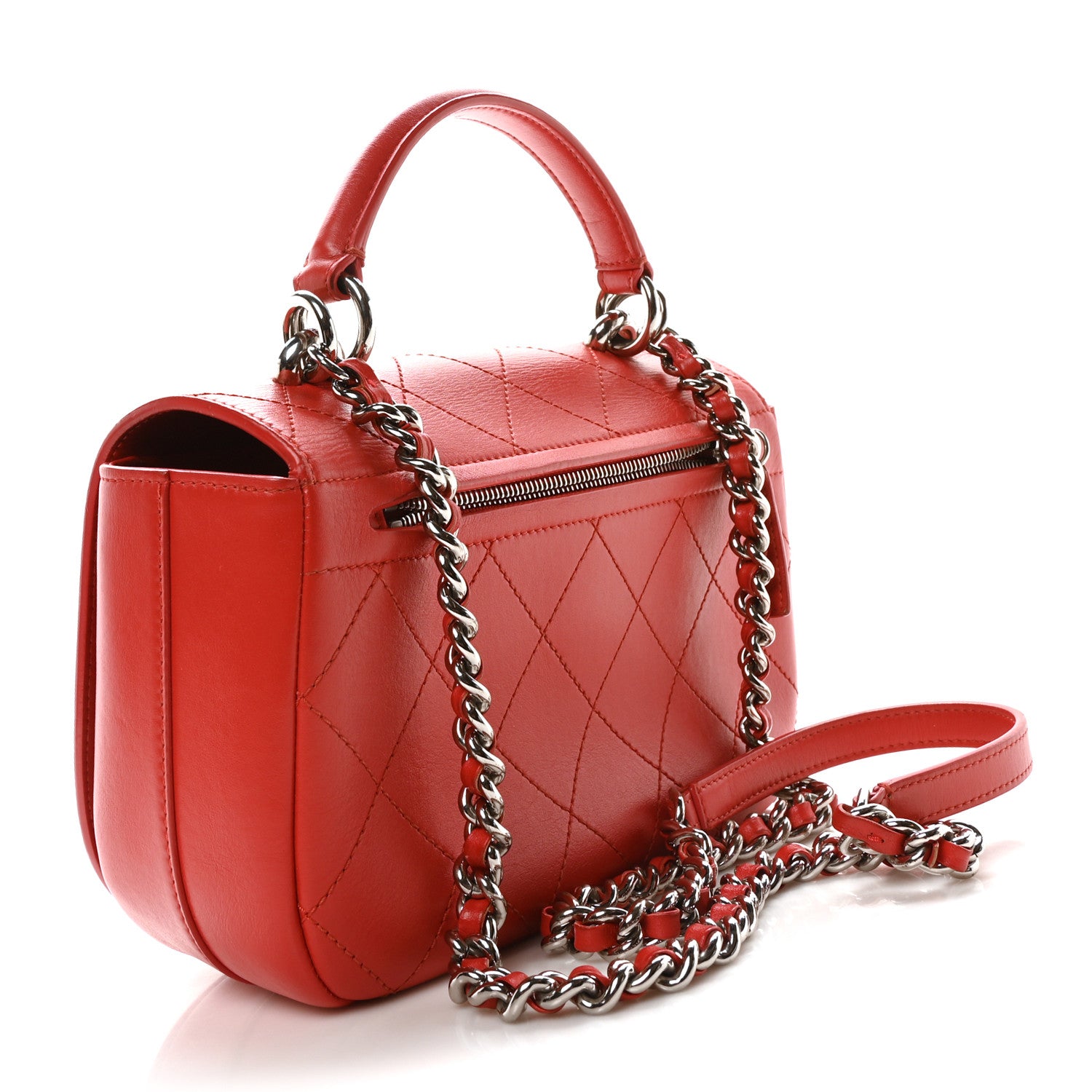 Chanel Calfskin Stitched Small Ring My Bag Flap Crossbody Red 3 of 10