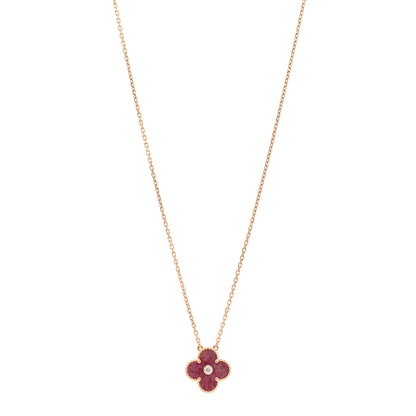 Van Cleef & Arpels 18K Rose Gold Diamond Rhodonite Vintage Alhambra Pendant Necklace 1 of 6