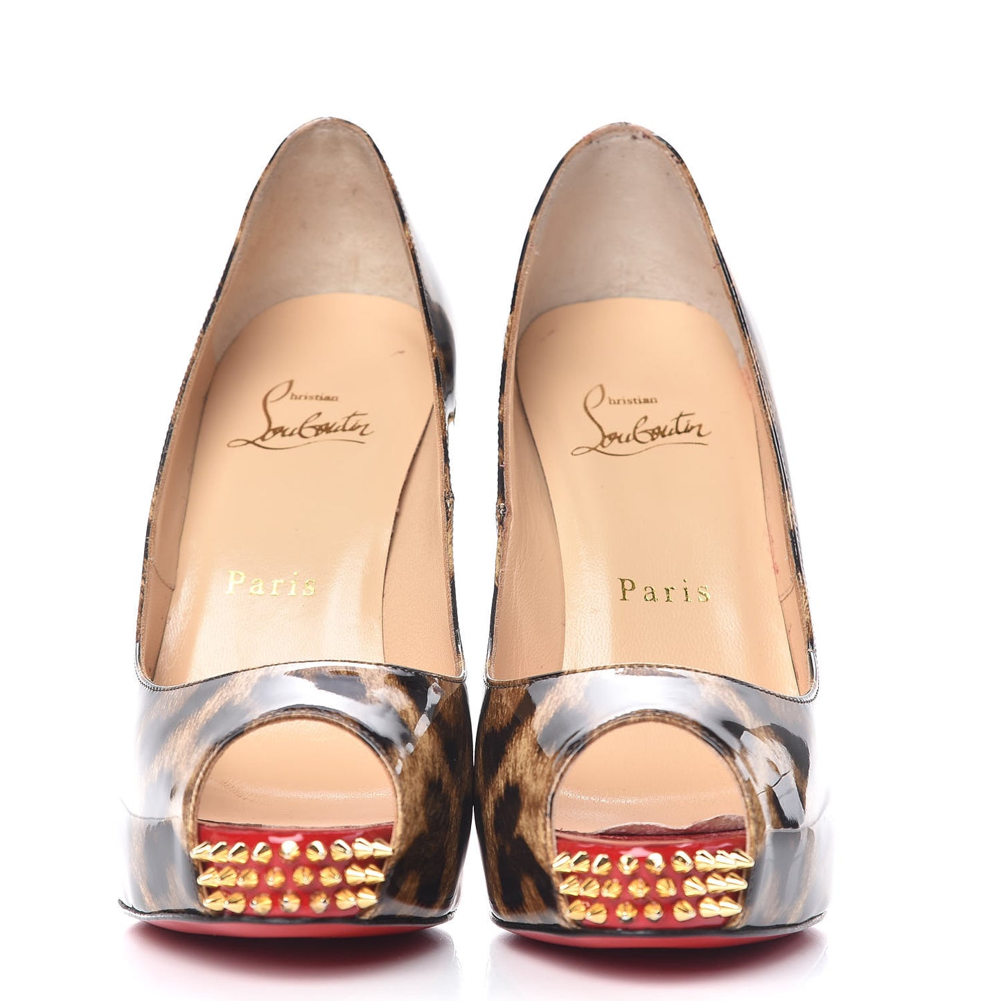 Patent Leopard New Very Prive Spikes 120 Pumps 36 Brown