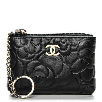 Chanel Lambskin Camellia Embossed Key Holder Case Black 1 of 7