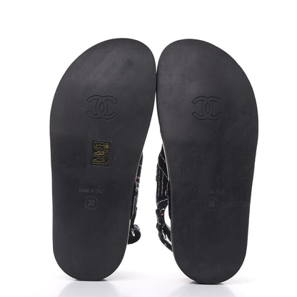 Chanel Tweed Lambskin Light Up LED Flat Sandals 36 Black Navy Red 5 of 11