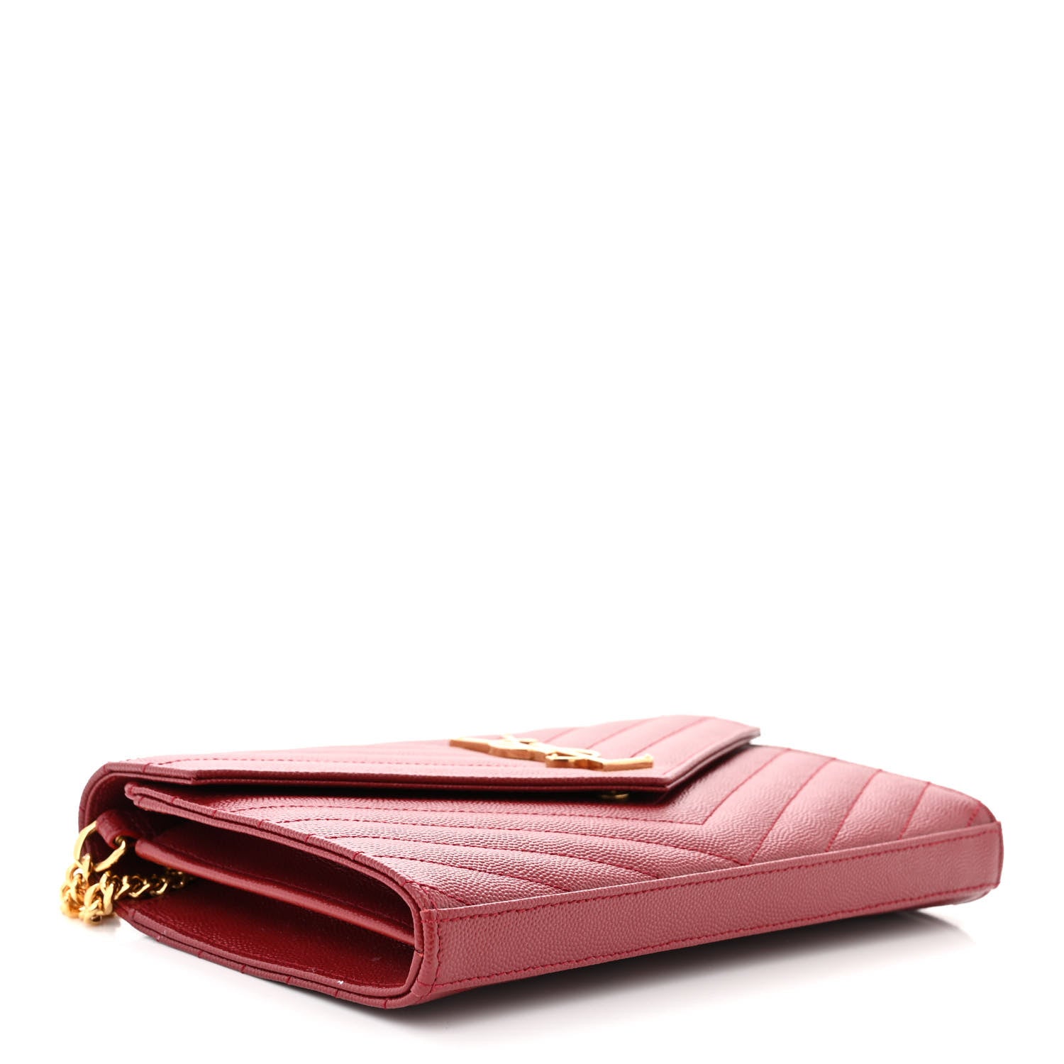 Saint Laurent Grain De Poudre Matelasse Chevron Monogram Chain Wallet Opyum Red 4 of 11