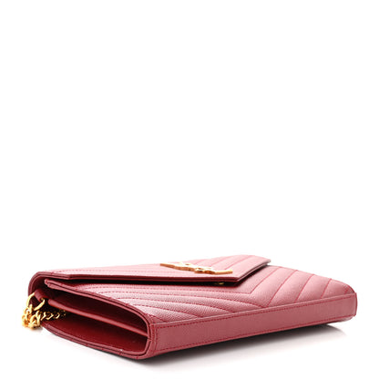 Saint Laurent Grain De Poudre Matelasse Chevron Monogram Chain Wallet Opyum Red 4 of 11