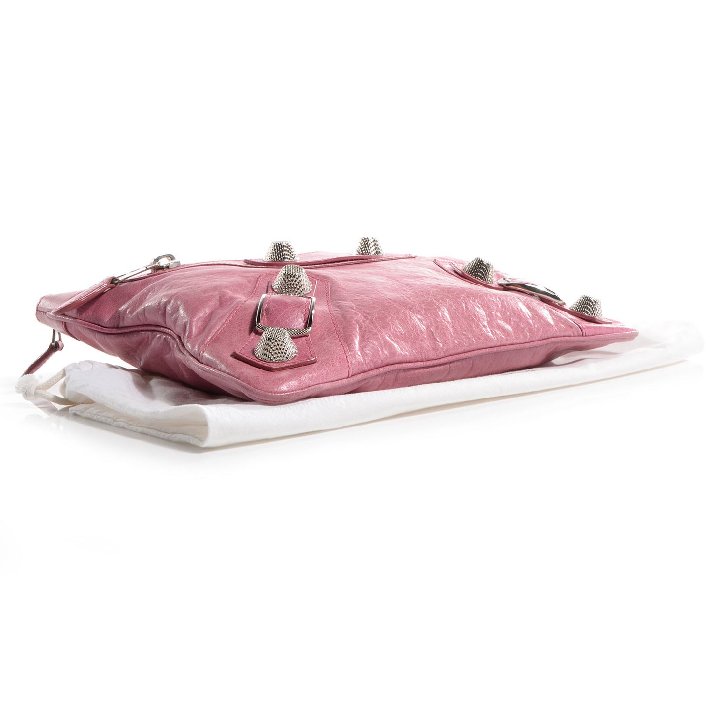 Agneau Giant 21 Silver Hardware Flat Handle Clutch Framboise