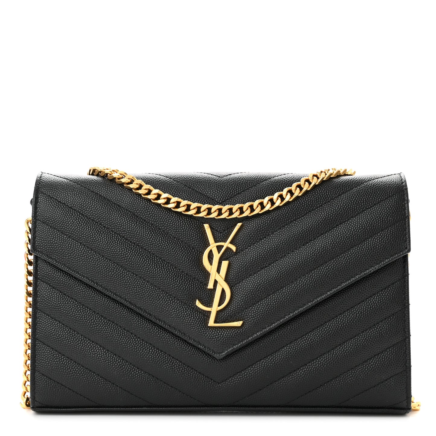 Grain De Poudre Matelasse Chevron Monogram Chain Wallet Black