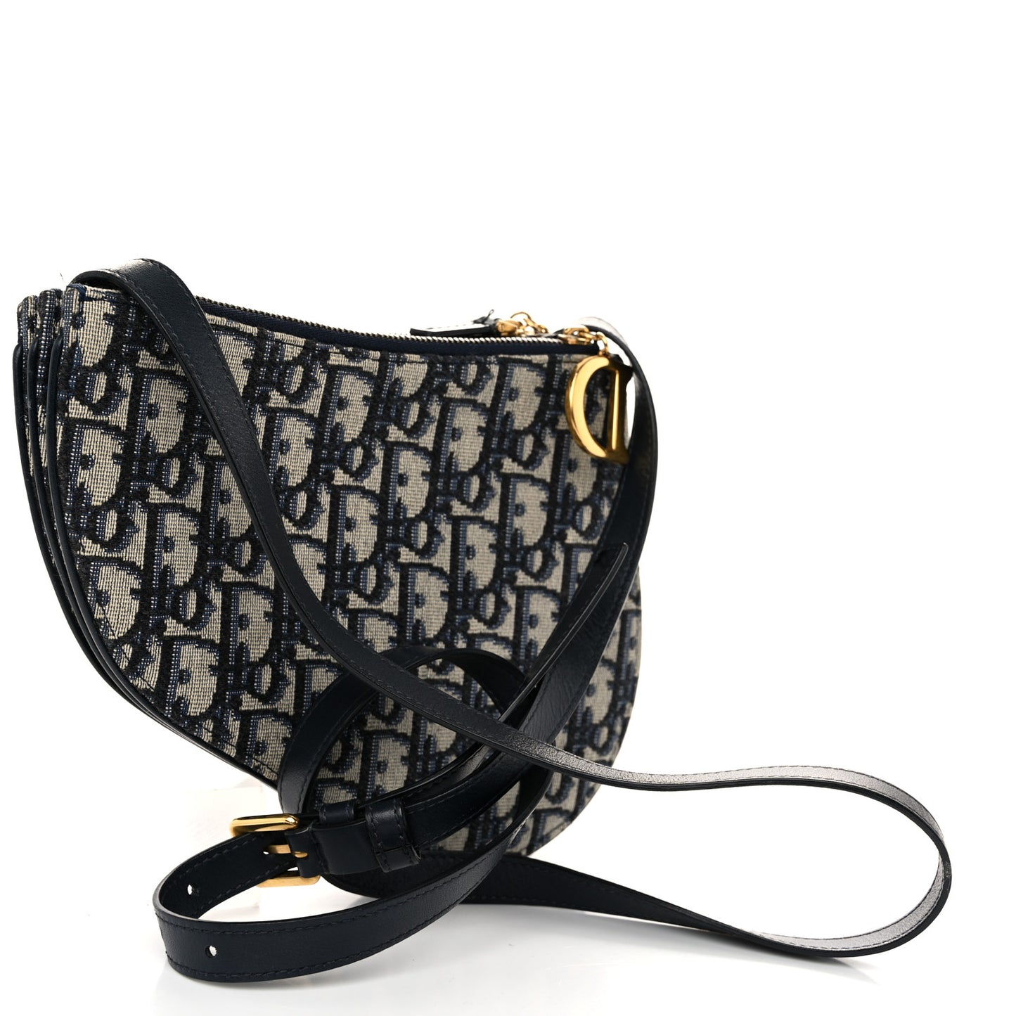 Oblique Saddle Pouch With Strap Navy Blue