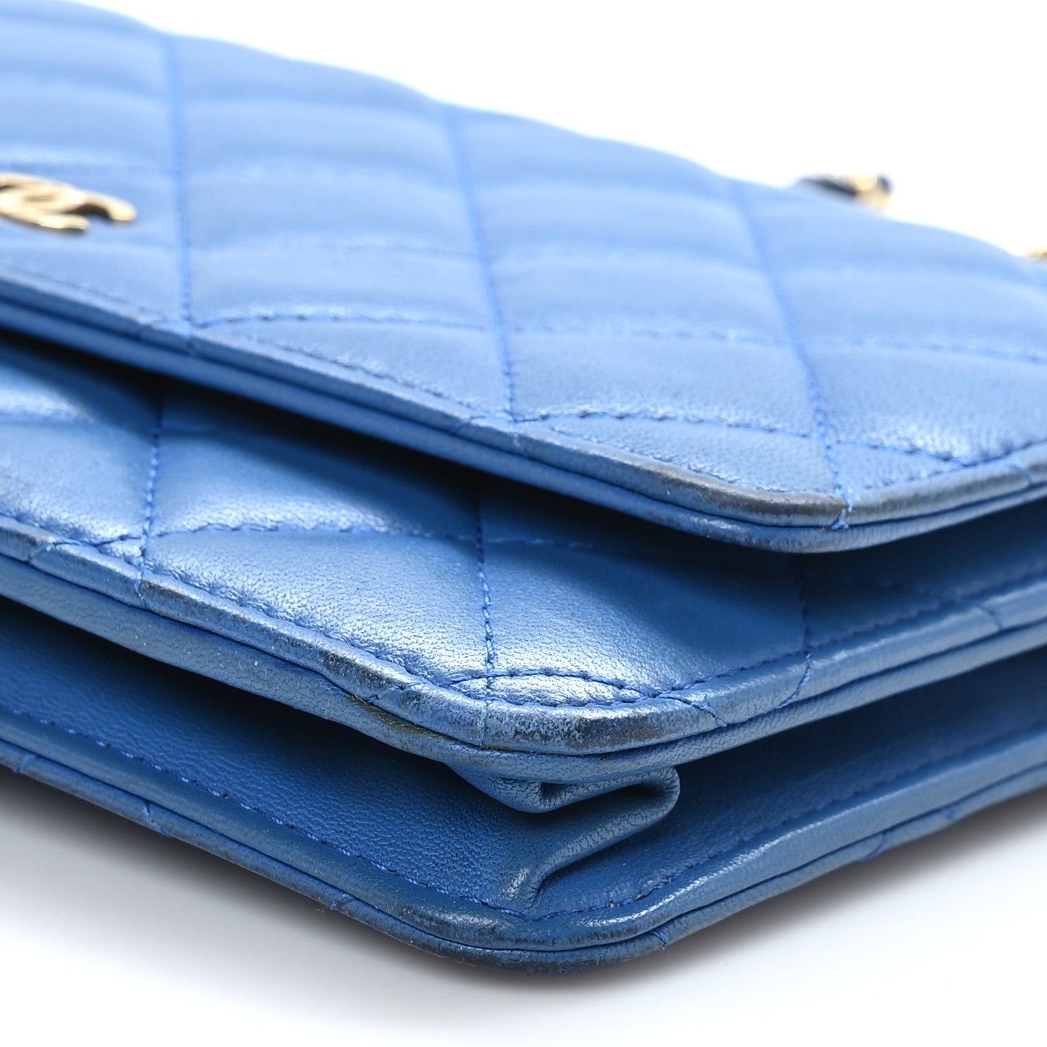 Chanel Lambskin Quilted Wallet On Chain WOC Blue 9 of 11