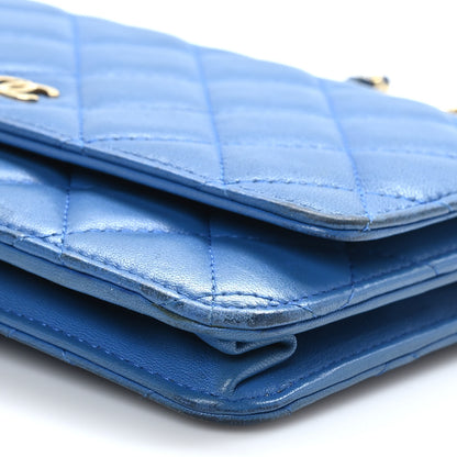 Chanel Lambskin Quilted Wallet On Chain WOC Blue 9 of 11