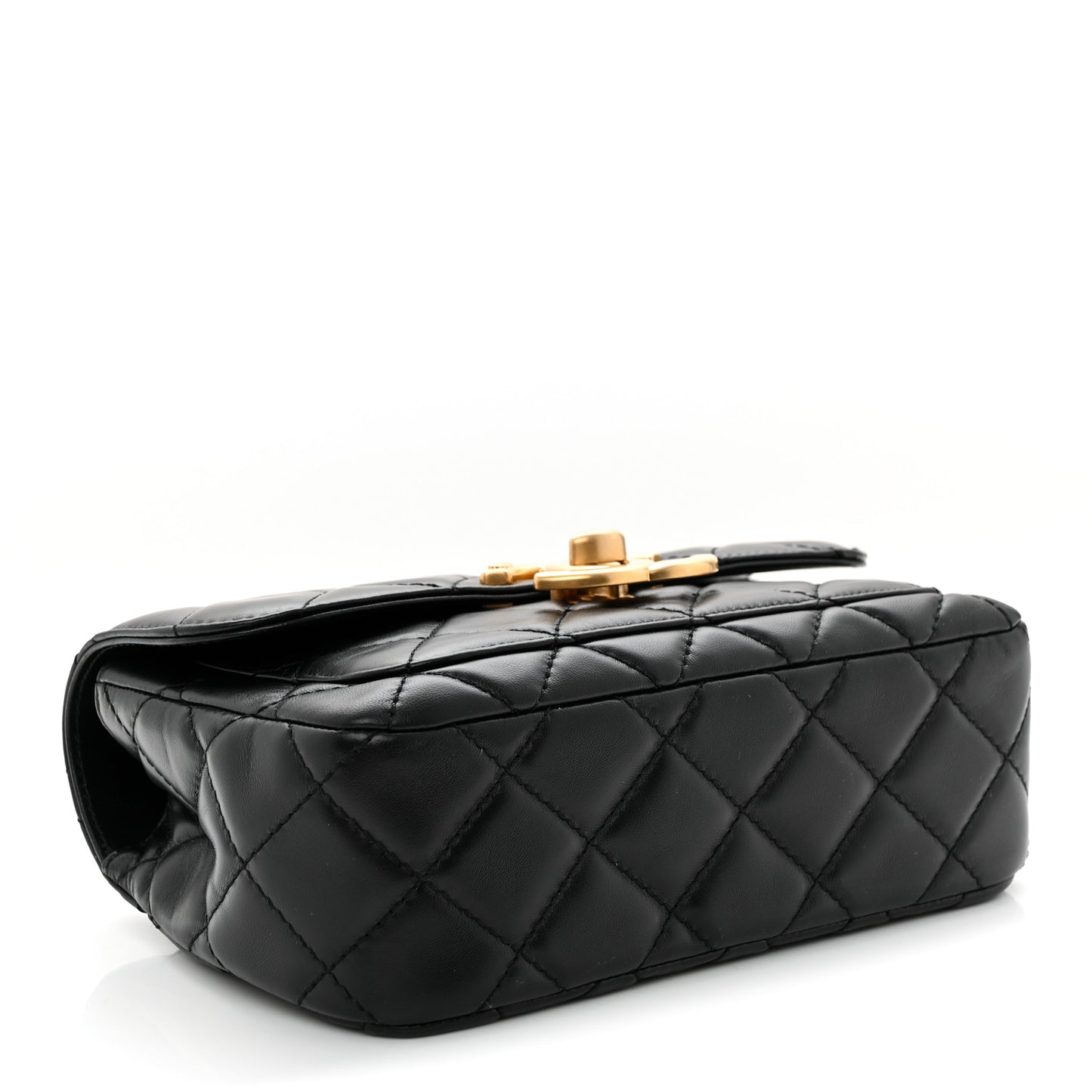Shiny Lambskin Quilted Small Maxi CC Flap Black