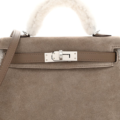 Hermes Veau Grizzly Mouton Shearling Swift Teddy Mini Kelly 20 Gris Caillou Ecru Etoupe 15 of 22