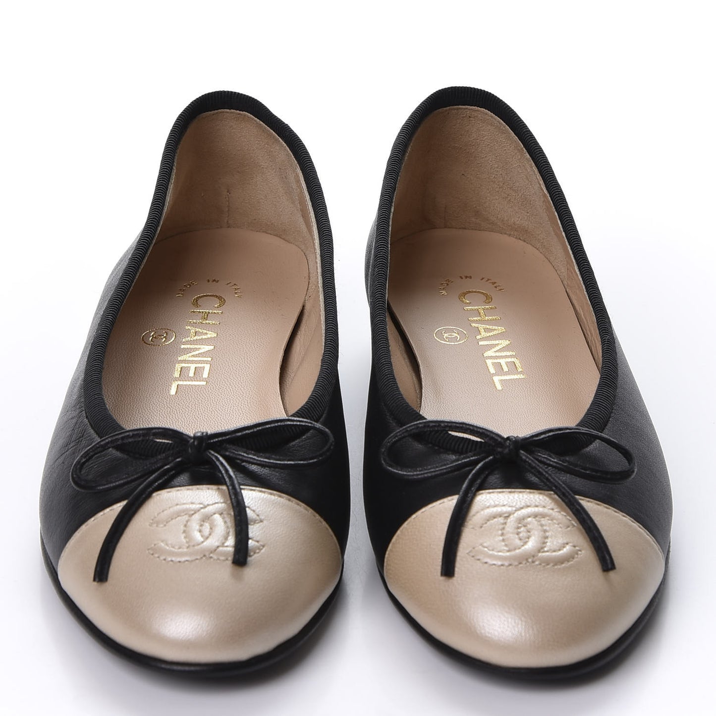 Lambskin Cap Toe CC Ballerina Flats 35 Black Beige