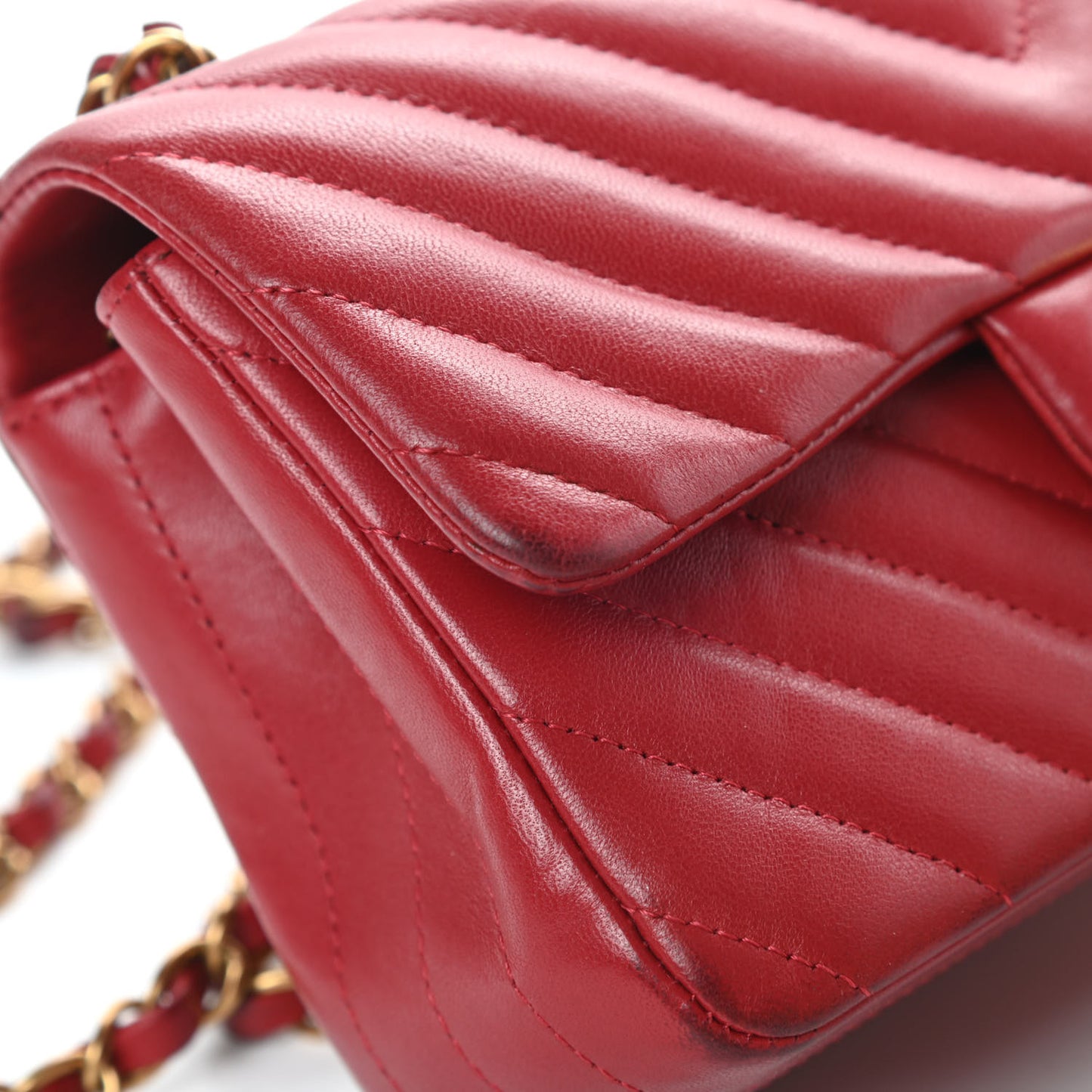 Lambskin Chevron Quilted Mini Rectangular Flap Red