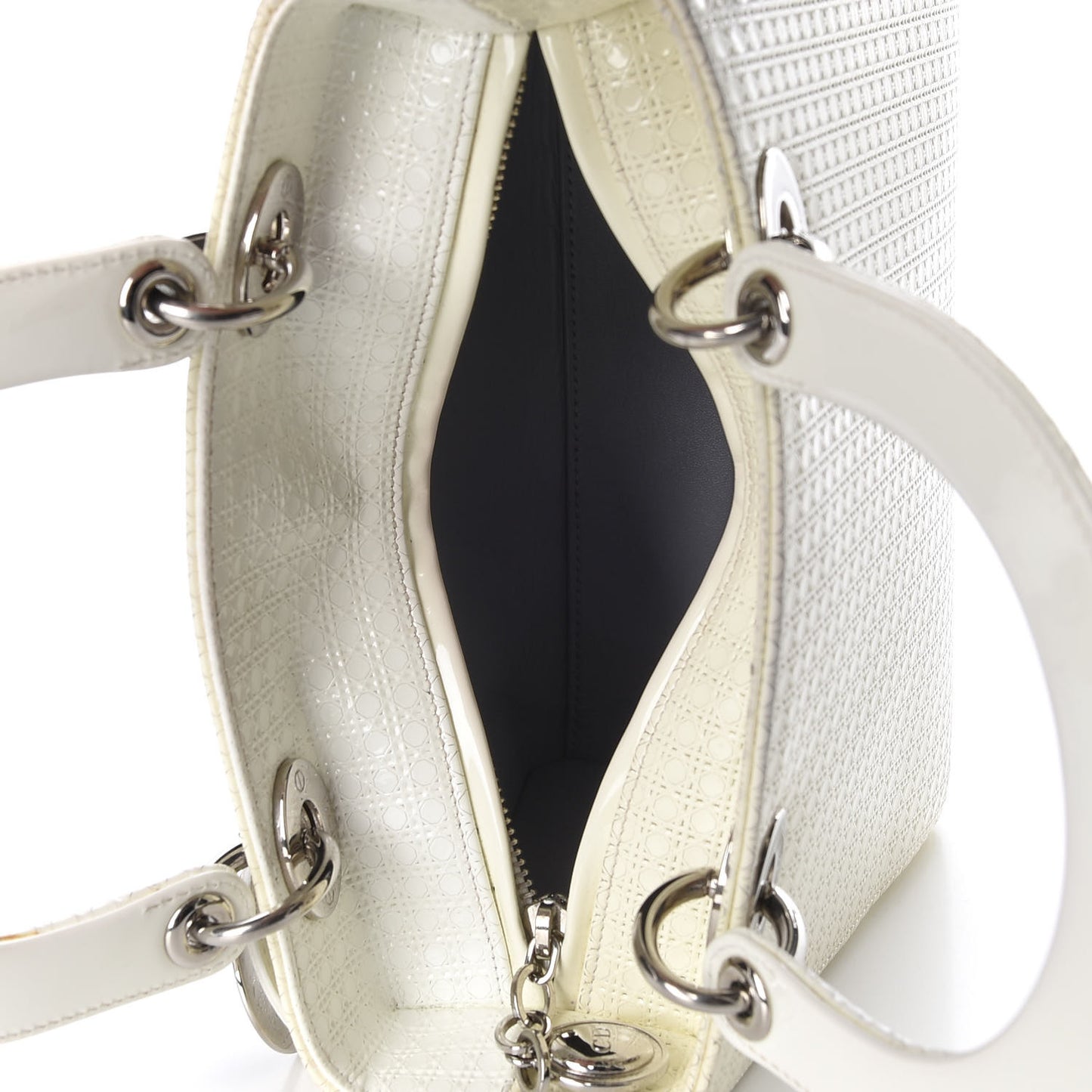 Patent Micro-Cannage Medium Lady Dior White
