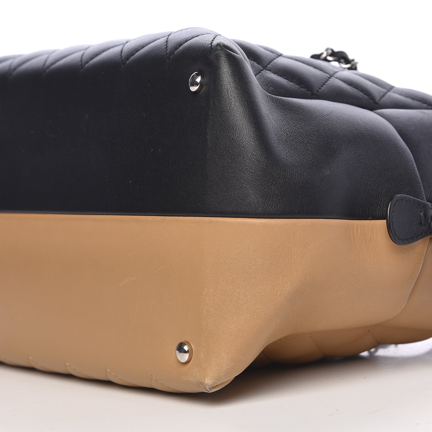 Chanel Calfskin Quilted Feather Weight Bowling Bag Black Beige 9 of 14