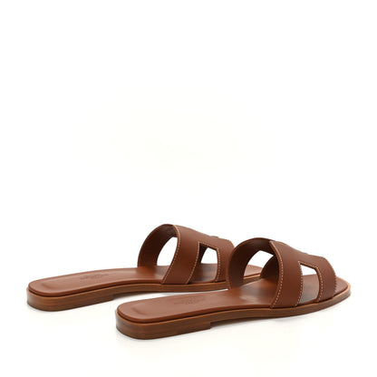Hermes Box Calfskin Oran Sandals 37 Gold 4 of 9