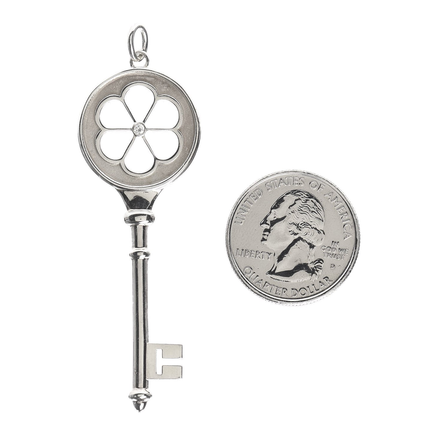 Sterling Silver Diamond Large Blossom Key Pendant