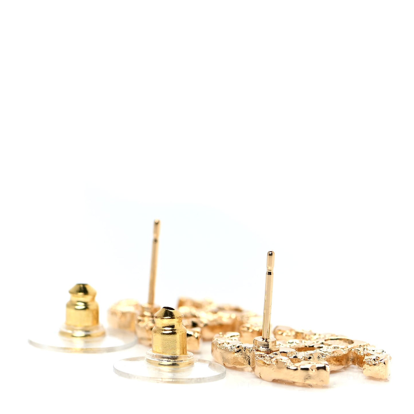 Metal Textured CC Earrings Gold