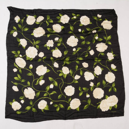 Chanel Silk Camellia Flower Square Scarf Black 2 of 4