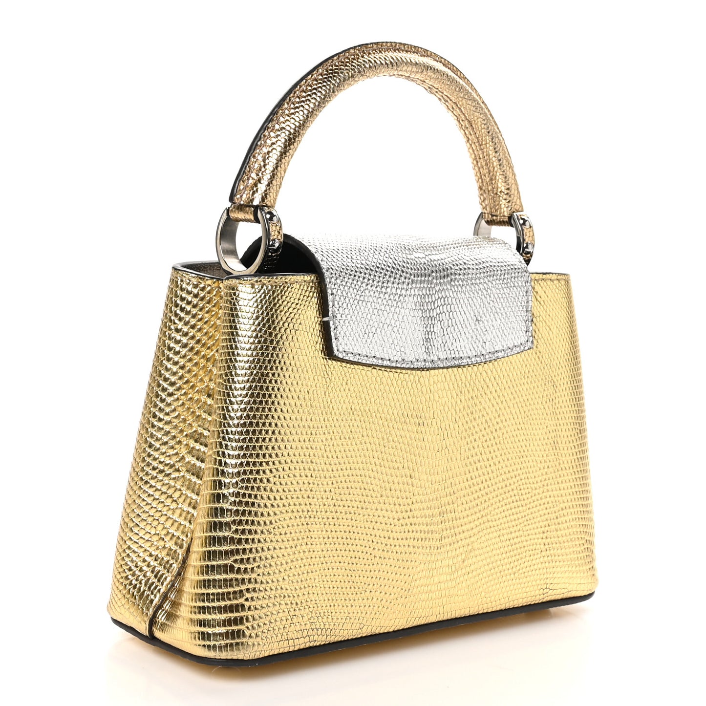 Metallic Lizard Capucines Mini Silver Gold