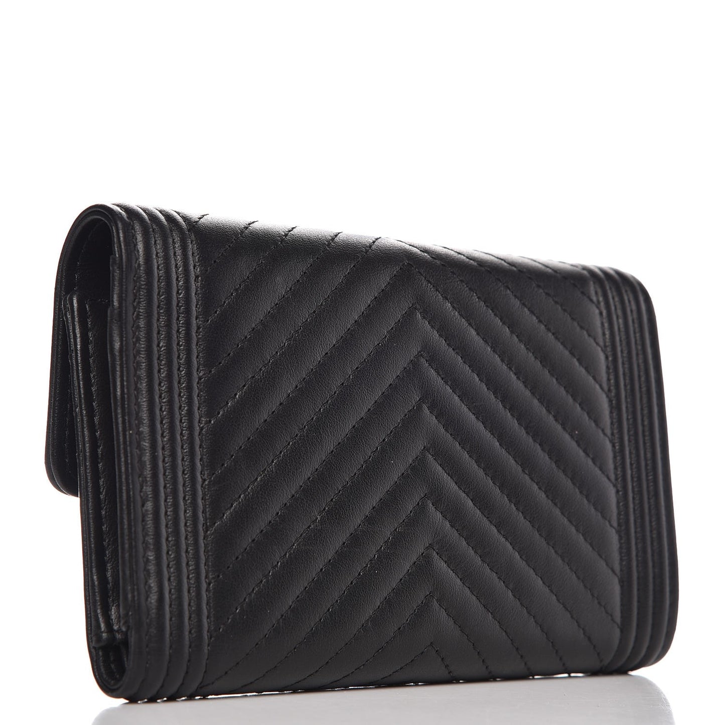 Calfskin Chevron Quilted Medium Boy Flap Wallet Black