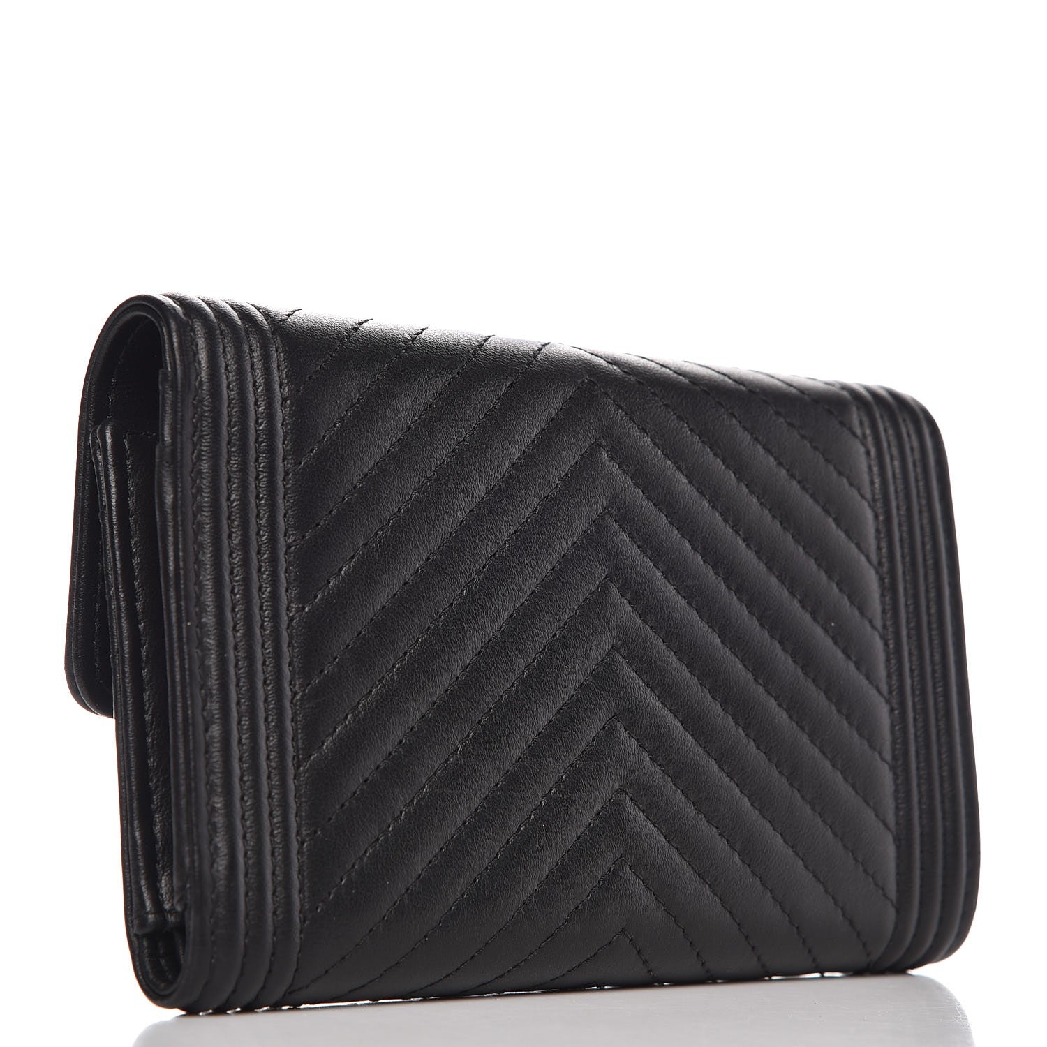 Chanel Calfskin Chevron Quilted Medium Boy Flap Wallet Black 3 of 9