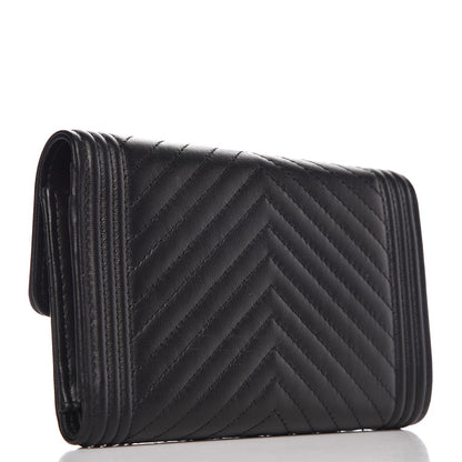 Chanel Calfskin Chevron Quilted Medium Boy Flap Wallet Black 3 of 9