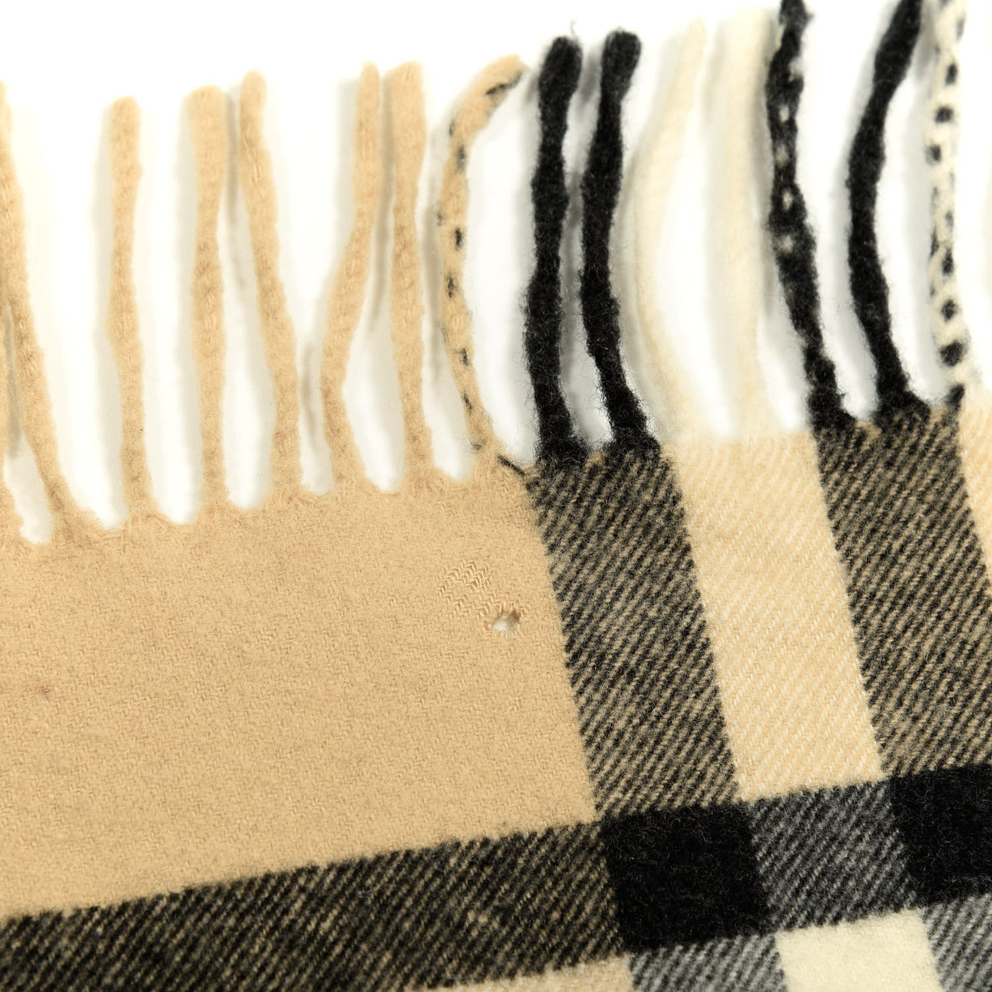Wool Cashmere Half Mega Check Happy Fringe Scarf Camel
