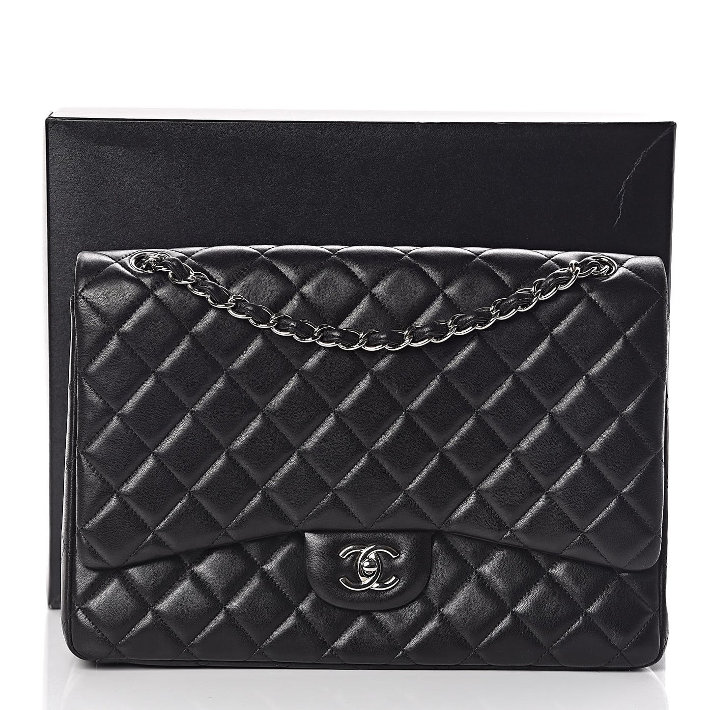Lambskin Quilted Maxi Single Flap Black