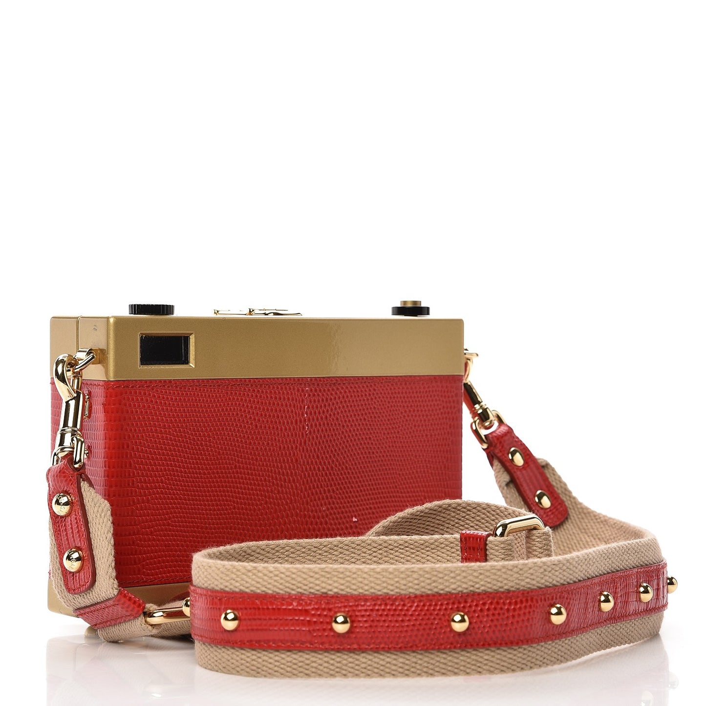 Lizard Camera Shoulder Bag Red Gold