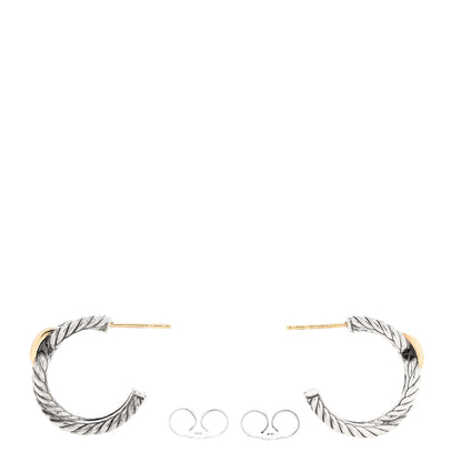 David Yurman Sterling Silver 18K Yellow Gold Small Cable Loop Hoop Earrings 3 of 5