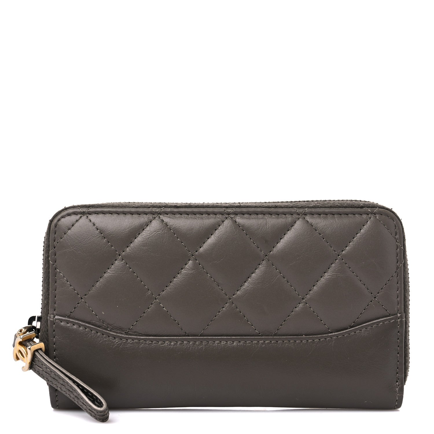 Chanel Aged Calfskin Quilted Small Gabrielle Zip Around Wallet Khaki 1 of 12