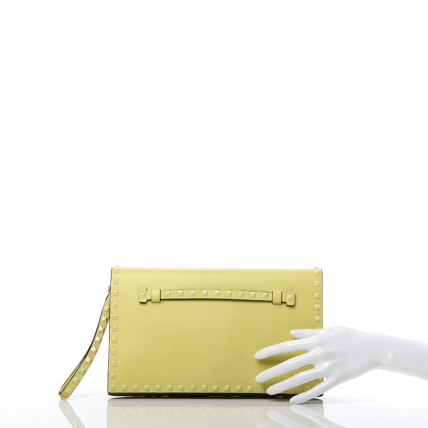 Valentino Garavani Nappa Monochrome Rockstud Wristlet Clutch Soft Yellow 2 of 13