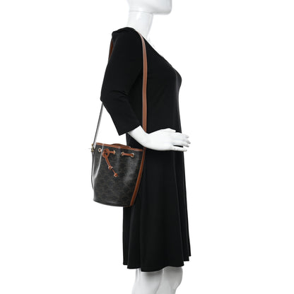 Celine Triomphe Canvas Calfskin Small Drawstring Bucket Bag Tan 2 of 10