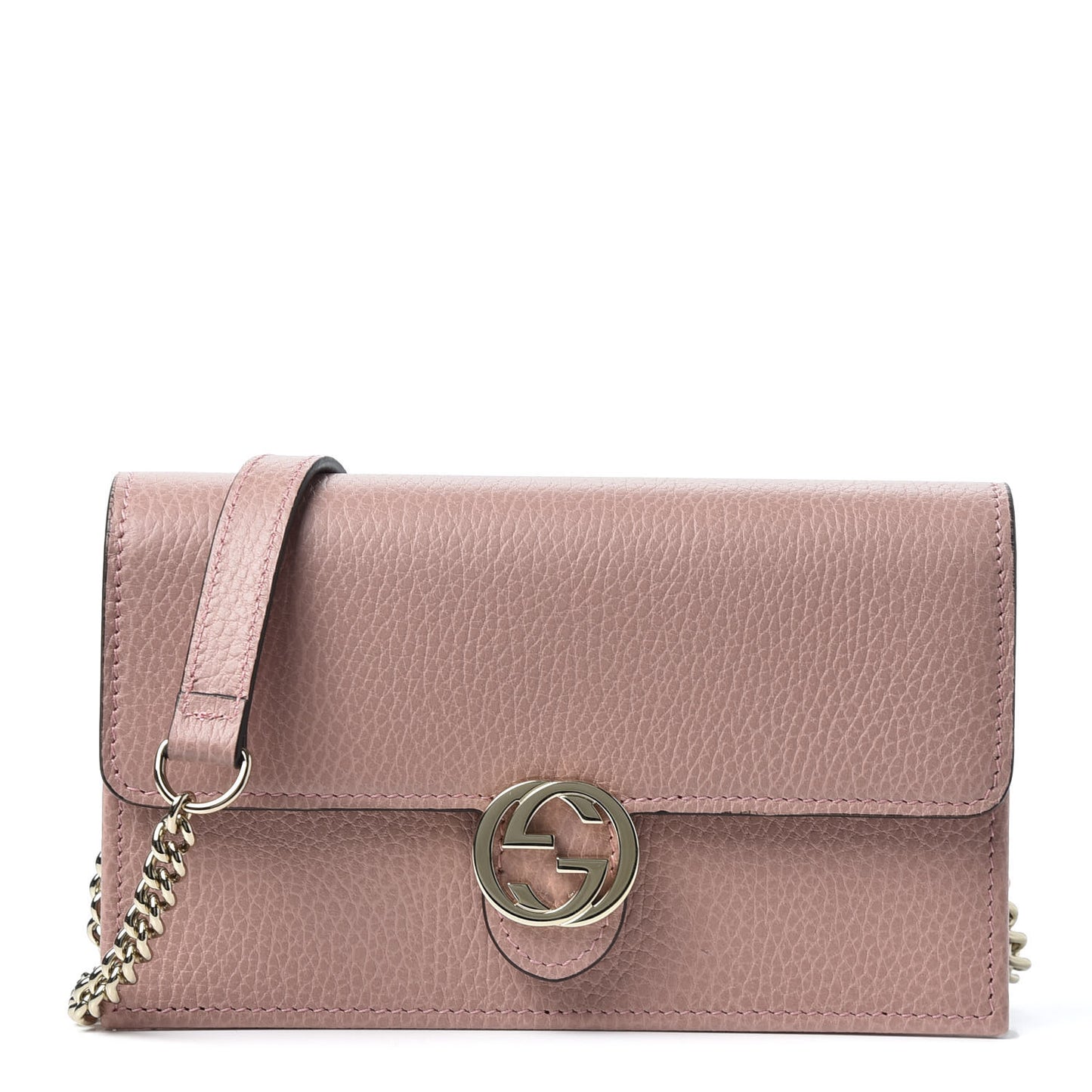 Dollar Calfskin Interlocking G Chain Wallet Soft Pink