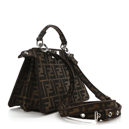 Fendi Fabric Jacquard FF 1974 Crystal Petite Peekaboo I SEE U Satchel Tabacco Moro 3 of 9