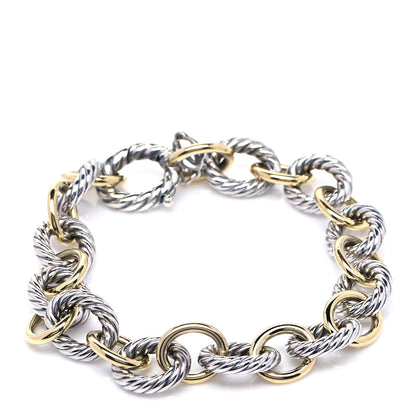 David Yurman Sterling Silver 18K Yellow Gold 10mm Medium Oval Link Bracelet 1 of 6