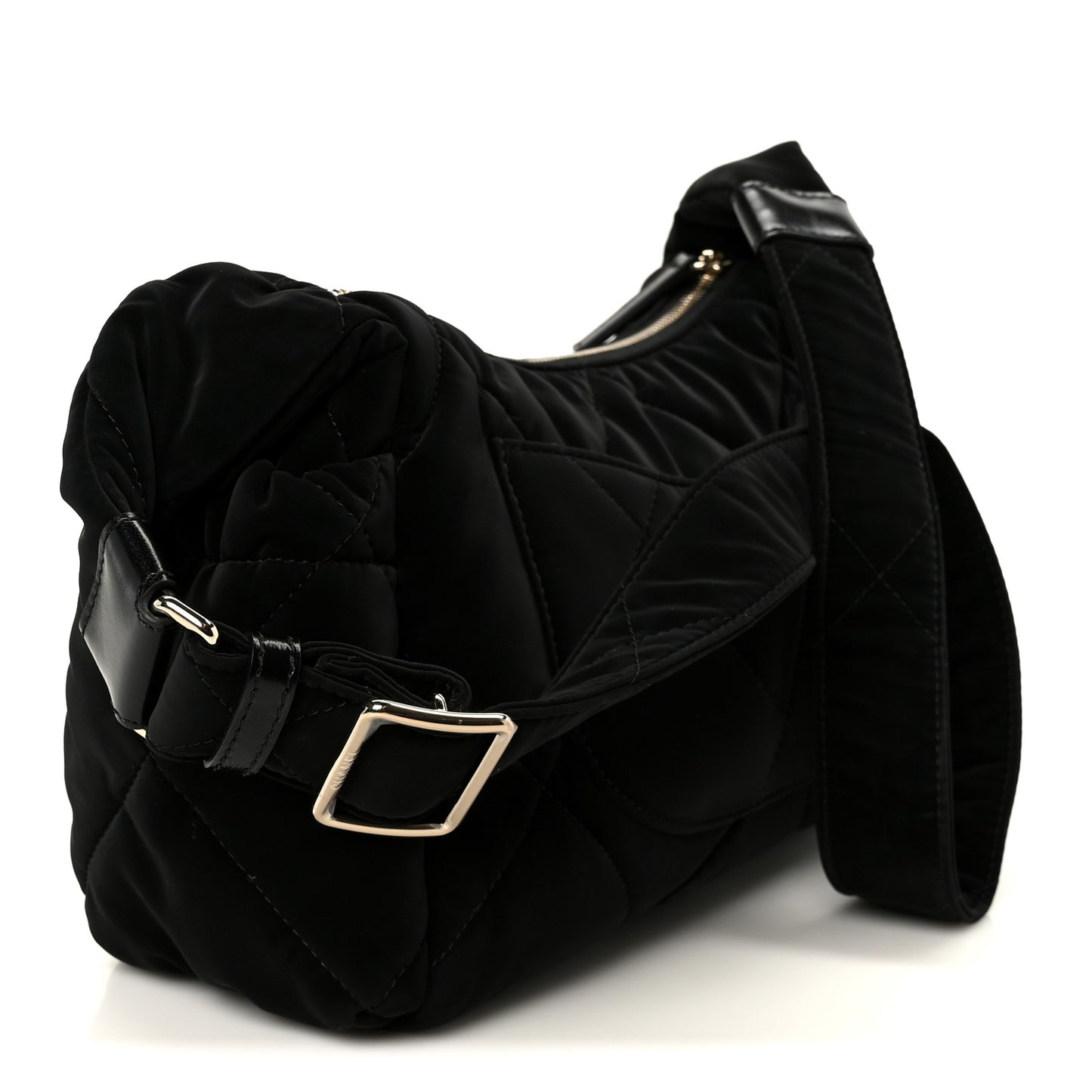 Nylon Velvet Effect Quilted Large Bowling Bag Black
