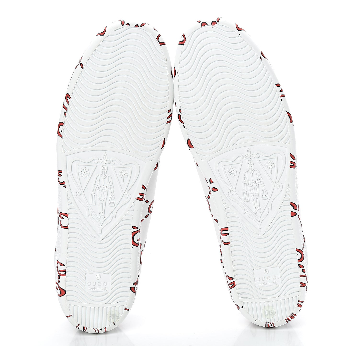 Calfskin GucciGhost Print Womens Ace Sneakers 40.5 White Hibiscus Red