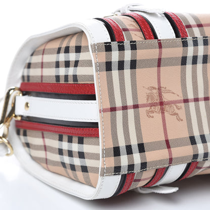 Burberry Haymarket Check Medium Alchester Bowling Bag White Military Red 8 of 15