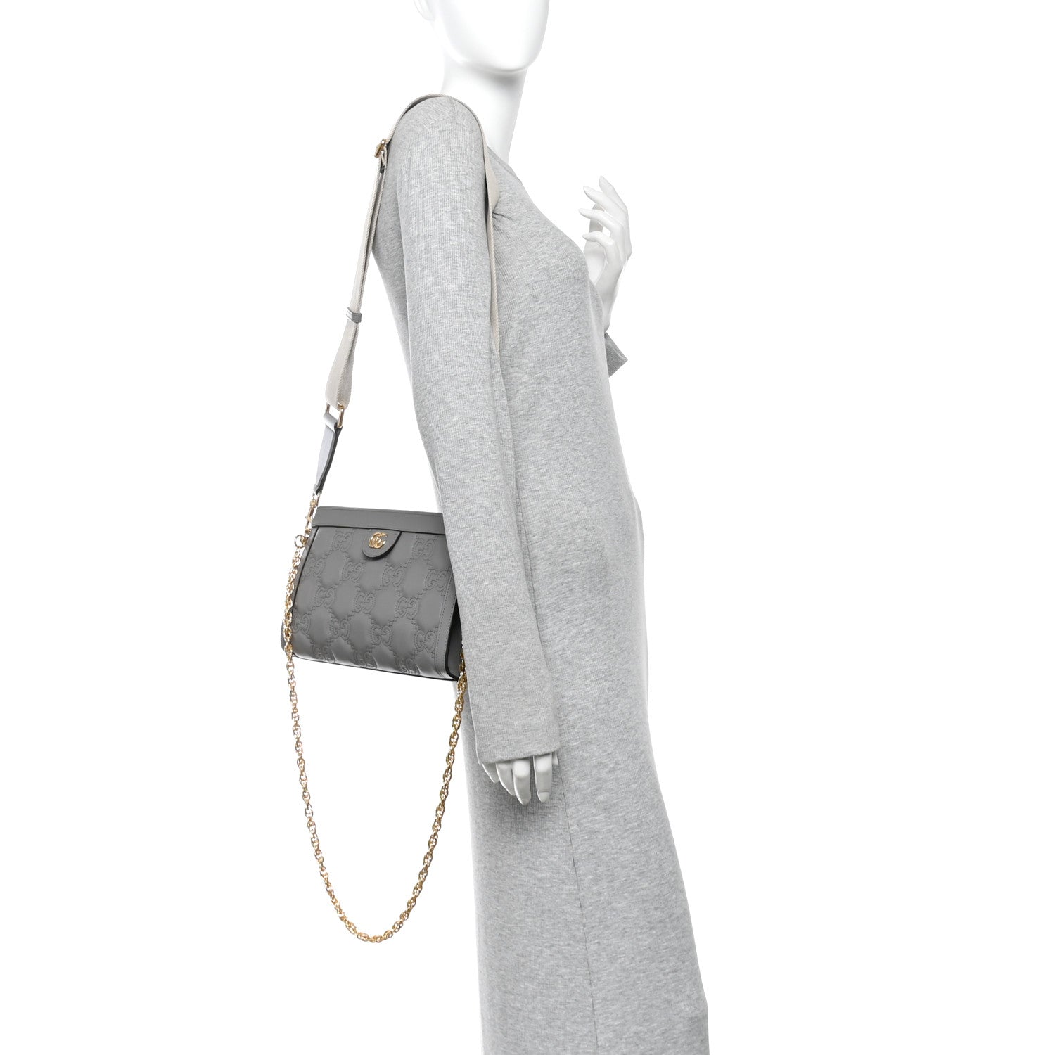 Gucci Calfskin GG Matelasse Small Slim Chain Shoulder Bag Dusty Grey Natural 2 of 12