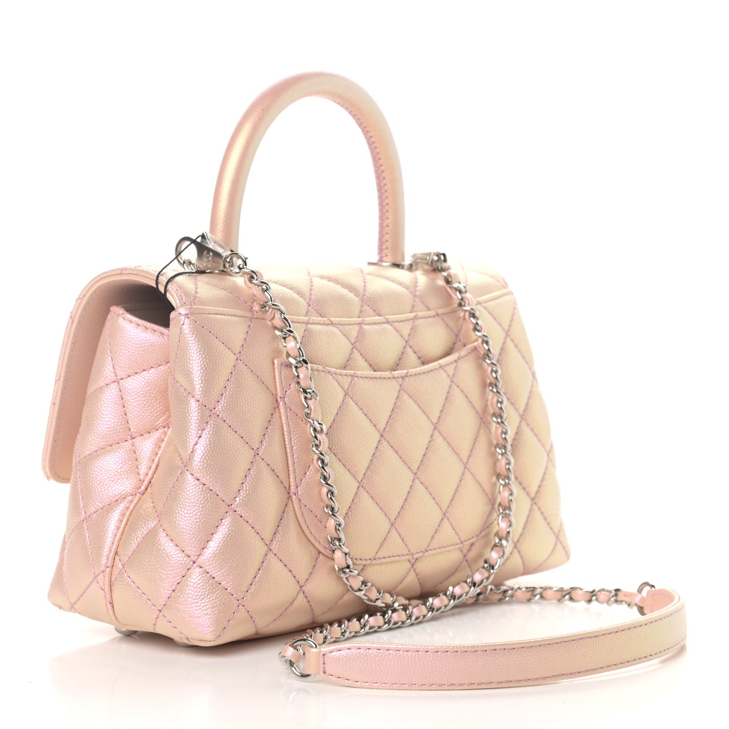 Iridescent Caviar Quilted Mini Coco Handle Flap Pink