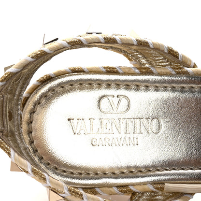 Valentino Garavani Laminated Nappa Rockstud Flatform Espadrille 45MM Sandals 36 Natural Ivory Gold Platinum 8 of 8