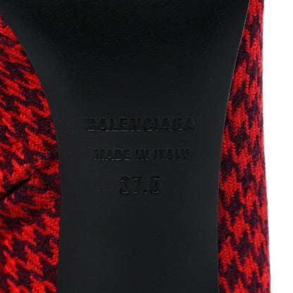 Balenciaga Wool Houndstooth BB Pointy Toe Ankle Booties 37.5 Red Black Gold 7 of 9
