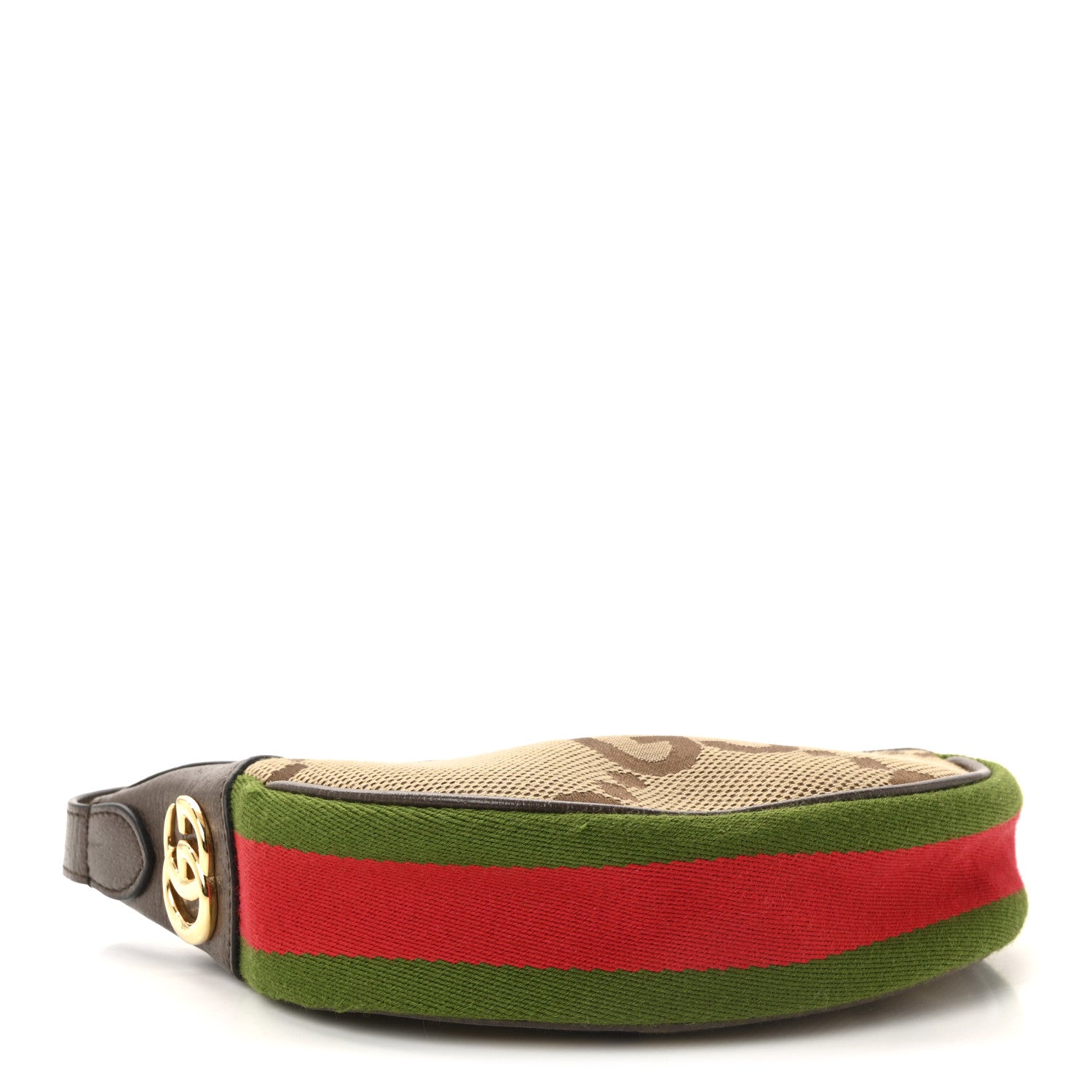 Gucci Monogram Jumbo GG Textured Dollar Calfskin Web Mini Ophidia Half Moon Hobo Camel Ebony New Acero 4 of 9