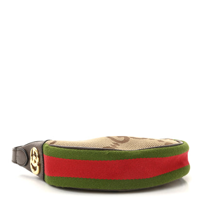 Gucci Monogram Jumbo GG Textured Dollar Calfskin Web Mini Ophidia Half Moon Hobo Camel Ebony New Acero 4 of 9