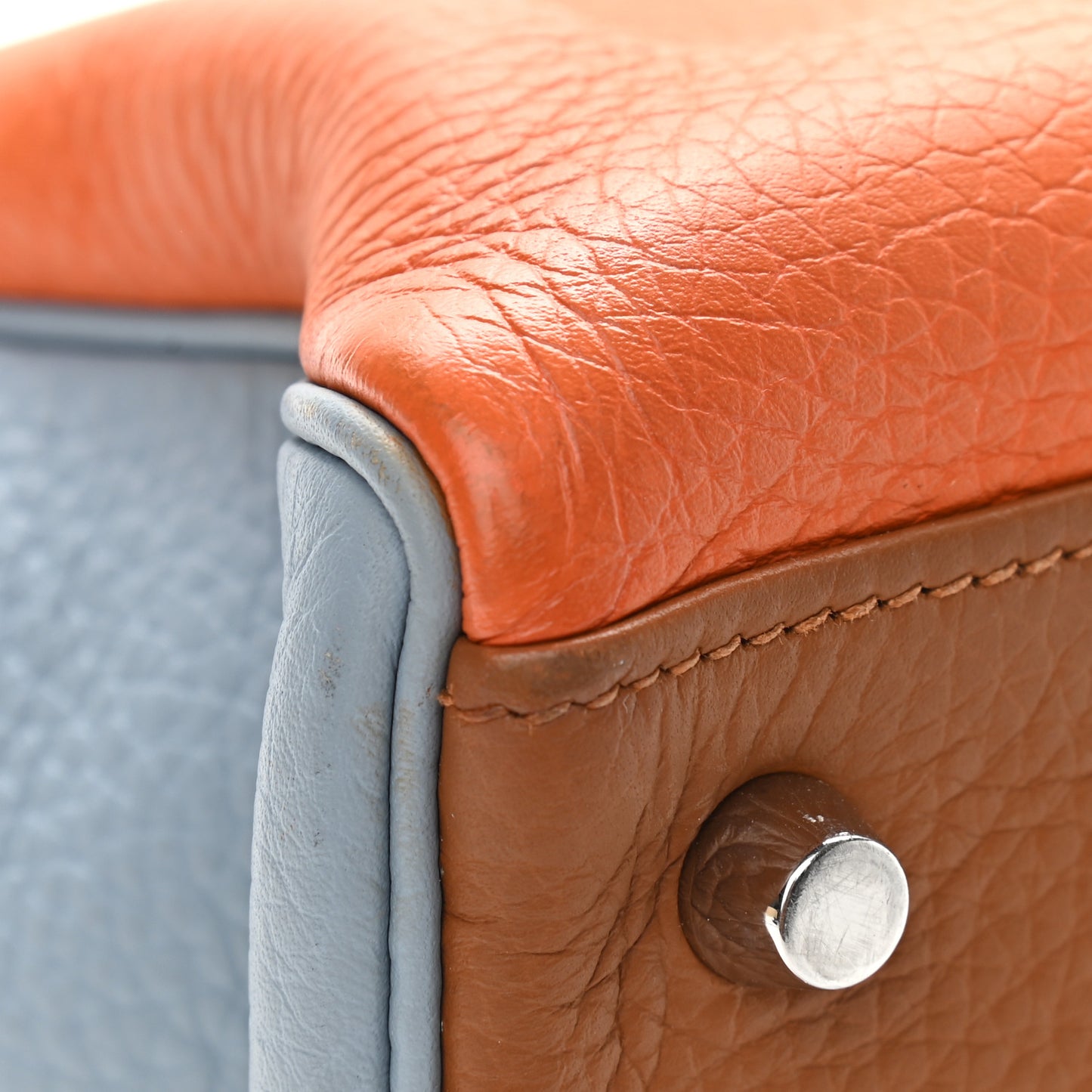 Taurillon Clemence Arlequin Kelly Retourne 35 Orange Sanguine Gold Bleu Lin Bleu Hydra Etain
